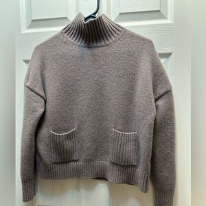 Boden Taupe/Lavender Cropped Turtleneck Sweater with Front Pockets